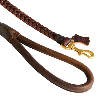 Braided Leather English Pointer Leash with Brass Snap Hook