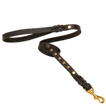Strong Black Leather English Pointer Leash Fashion Studs Adorned