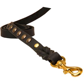 Leather Dog Leash Studded Equipped with Strong Brass Snap Hook for English Pointer