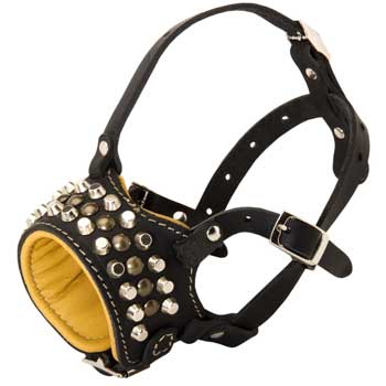 Adjustable Leather English Pointer Muzzle with Studs for Walking Dog 